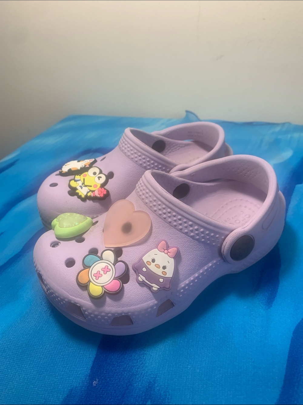 Crocs Kids Purple Slip-On Clog Shoes with Cute Charms C7 Toddler